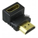 Переходник штекер HDMI -гнездо HDMI угловой, gold, пластик