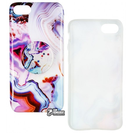 Чехол для iPhone 7/8, Design Mramor Glossy case with pop socket (попсокет не приклеен), силикон, violet