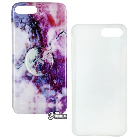 Чехол для iPhone 7 Plus / 8 Plus, Design Mramor Glossy case with pop socket (попсокет не приклеен), силикон, фиолет