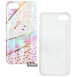 Чехол для iPhone 7 / 8 , Design Mramor Glossy case with pop socket (попсокет не приклеен), силикон, розовый