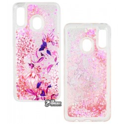 Чехол для Samsung A205F/A305F Galaxy A20/A30, Lovely Stream, силиконовый с жидкостью, аквариум, (purple flowers)