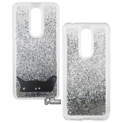 Чехол для Meizu M6T, Lovely Stream, силиконовый с жидкостью, аквариум, (black cat)