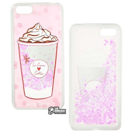 Чехол для Huawei Y5 (2018) / Play 7, Lovely Stream, силиконовый с жидкостью, аквариум, (ice cream coffee pink Чехол для Huawei Y5 (2018) / Play 7, Lovely Stream, силиконовый с жидкостью, аквариум, (ice cream coffee pink
