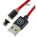 Кабель Lightning - USB, Usams US-SJ157 Lightning Magnetic Chargng, магнитный, 1,2 метра, в тканевой оплетке, красный