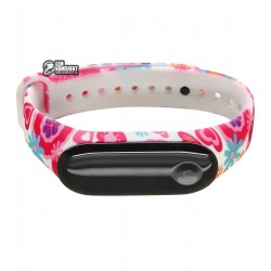Ремешок для Xiaomi Mi Band 3 / Mi Band 4, с узором, белый ремешок, розовые цветы
