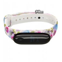 Ремешок для Xiaomi Mi Band 3 / Mi Band 4, с узором белый ремешок, синие/розовые цветы