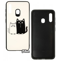 Чехол для Samsung A205F Galaxy A20, A305F Galaxy A30, TOTO, Cartoon Print Glass, Cats, White-Black