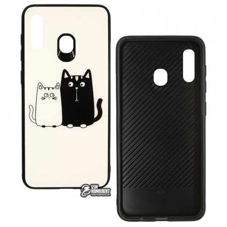 Чехол для Samsung A205F Galaxy A20, A305F Galaxy A30, TOTO, Cartoon Print Glass, Cats, White-Black