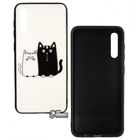 Чехол для Samsung A205F Galaxy A20, A505 Galaxy A50, TOTO, Cartoon Print Glass, Cats, White-Black