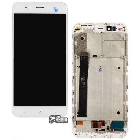 Дисплей Xiaomi Mi 5X, Mi A1, белый, с сенсорным экраном (дисплейный модуль), с рамкой, High Copy, Self-welded