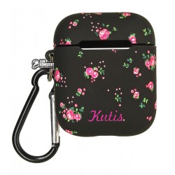Чехол для Apple AirPods Kutis case (black pink flowers)