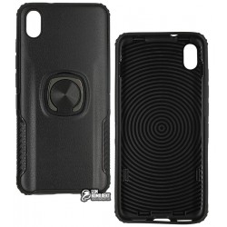 Чехол для Xiaomi Redmi 7A, Leather Design Case With Ring, силикон-пластик, черный