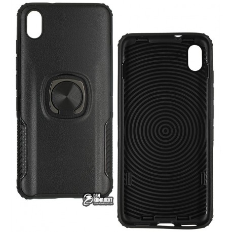 Чехол для Xiaomi Redmi 7A, Leather Design Case With Ring, силикон-пластик, черный Чехол для Xiaomi Redmi 7A, Leather Design Case With Ring, силикон-пластик, черный