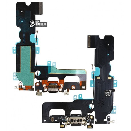 Шлейф для Apple iPhone 7 Plus, коннектора наушников, коннектора зарядки, черный, с компонентами