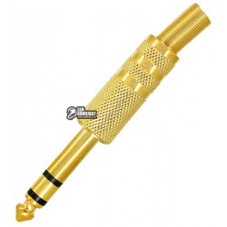 Штекер JACK 6,3 стерео, металлический корпус, золотистый