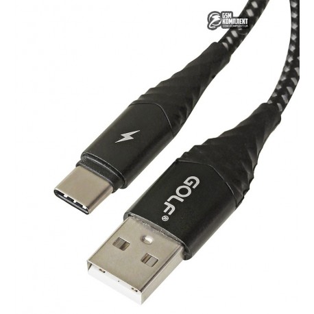 Кабель Type-C - USB, Golf GC-67, 3A, тканевая оплетка, круглый, черный