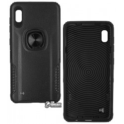 Чехол для Samsung A105 Galaxy A10 (2019), Leather Design Case With Ring, силикон-пластик, черный