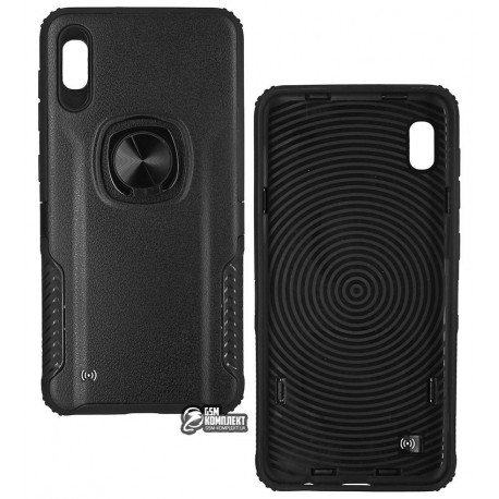 Чехол для Samsung A105 Galaxy A10 (2019), Leather Design Case With Ring, силикон-пластик, черный