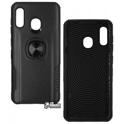 Чехол для Samsung A205 Galaxy A20 (2019), A305 Galaxy A30 (2019) Leather Design Case With Ring, силикон-пластик, черный