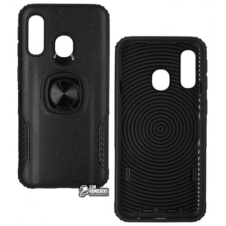 Чехол для Samsung A405 Galaxy A40 (2019), Leather Design Case With Ring, силикон-пластик, черный