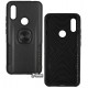Чехол для Xiaomi Redmi 7, Leather Design Case With Ring, силикон-пластик, черный