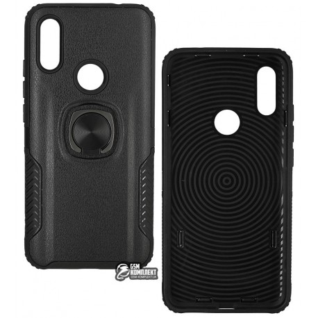 Чехол для Xiaomi Redmi 7, Leather Design Case With Ring, силикон-пластик, черный Чехол для Xiaomi Redmi 7, Leather Design Case With Ring, силикон-пластик, черный