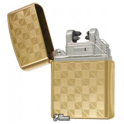 Зажигалка USB XT-4777 с узором "клетка", золото, электроимпульсная