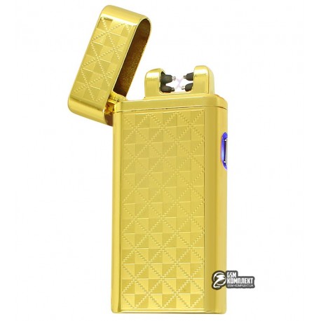 Зажигалка USB HL-30, электроимпульсная, золотая в клетку