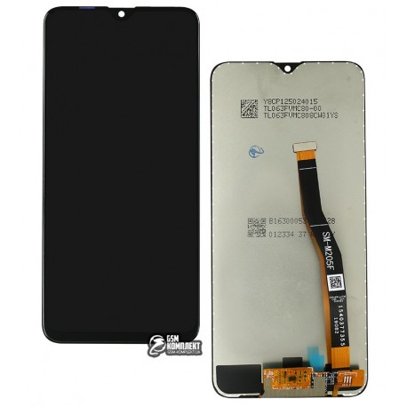 Дисплей для Samsung M205F/DS Galaxy M20, черный, с сенсорным экраном (дисплейный модуль), оригинал (переклеено стекло)