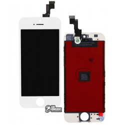 Дисплей iPhone 5S, белый, с сенсорным экраном (дисплейный модуль), с рамкой, High Copy Дисплей iPhone 5S, белый, с сенсорным экраном (дисплейный модуль), с рамкой, High Copy