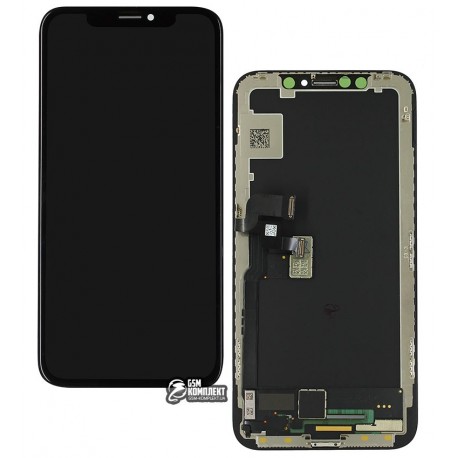 Дисплей для Apple iPhone X, черный, со шлейфом, с сенсорным экраном (дисплейный модуль), с рамкой, (OLED), Сopy, BOE