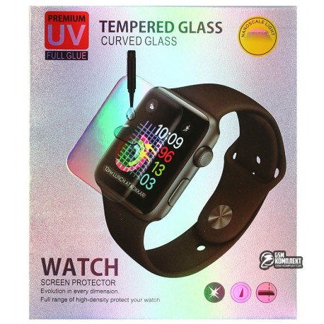 Закаленное защитное стекло для Apple Watch 38mm, 3D, прозрачное с лампой и UV клеем