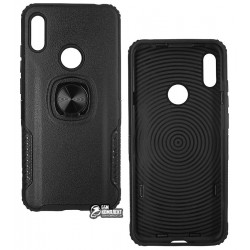 Чехол для Huawei Y6 (2019), Honor 8a, Leather Design Case with Ring, силикон-пластик, Black