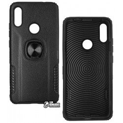 Чехол для Xiaomi Redmi Note 7, Leather Design Case With Ring, силикон-пластик, черный