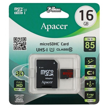 Карта памяти 16 Gb microSD Apacer class 10 UHS-1