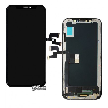 Дисплей iPhone X, черный, с сенсорным экраном (дисплейный модуль), с рамкой, (OLED), High Copy