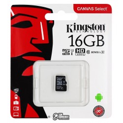 Карта пам'яті 16 Gb microSD Kingston UHS-I Canvas Select R80Mb / s