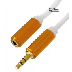 Кабель удлинитель звуковой, 3.5 мм стерео папа/3.5мм стерео мама (AUX), белый, штекер метал, 1,5 м