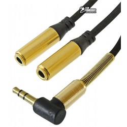 Кабель AUX (штекер мини-джек - 2 гнезда мини-джек) метал, gold, 0.2м, угловой