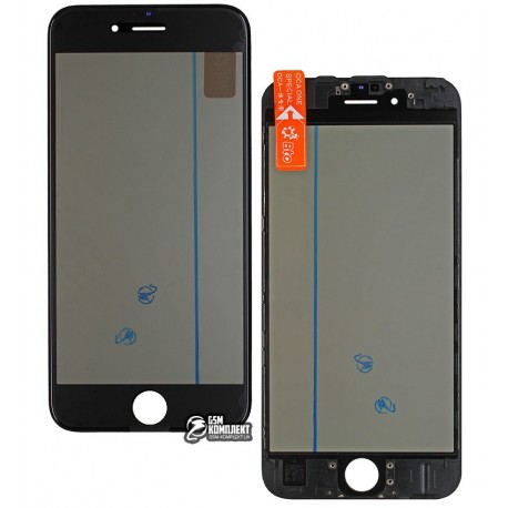 Стекло корпуса для Apple iPhone 6S, с рамкой, с поляризационной пленкой, с OCA-пленкой, черное