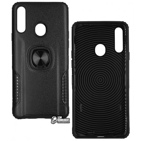 Чехол для Samsung A207 Galaxy A20s (2019), Leather Design Case With Ring, силикон-пластик, черный