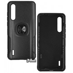 Чехол для Xiaomi Mi 9 Lite / Mi CC9, Leather Design Case With Ring, силикон-пластик, черный