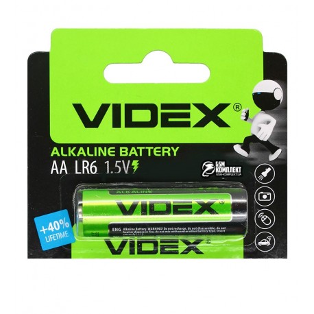 Батарейка Videx Alcaline, отрывная, LR06, AA, 1 шт