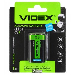 Батарейка Videx 6LR61, крона, 9V, Alcaline, зелена, 1 штука Батарейка Videx 6LR61, крона, 9V, Alcaline, зелена, 1 штука