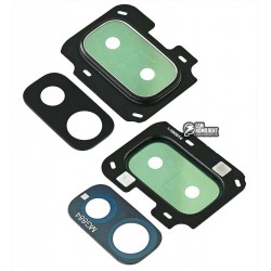 Стекло камеры для Samsung J810 Galaxy J8 (2018), черное, с рамкой