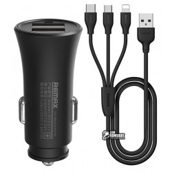 Автомобильное зарядное устройство Remax Rocket RCC-217, с кабелем 3в1, Lightning+Micro+Type-C, 2USB, 2.4A