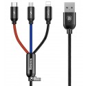 Кабель 3в1, Lightning+Micro+Type-C - USB, Baseus Three Primary Colors, 3.5A, 0.3м