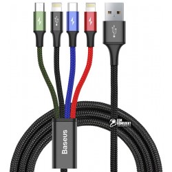 Кабель 4в1, Lightning(2)+Micro+Type-C - USB, Baseus Fast, 1,2м, тканевый