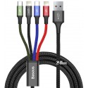 Кабель 4в1, Lightning (2) + Micro + Type-C - USB, Baseus Fast, 1,2м, тканинний