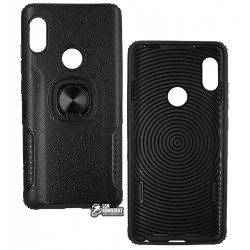 Чехол для Xiaomi Redmi Note 5, Redmi Note 5 Pro, Leather Design Case With Ring, силикон-пластик, черный